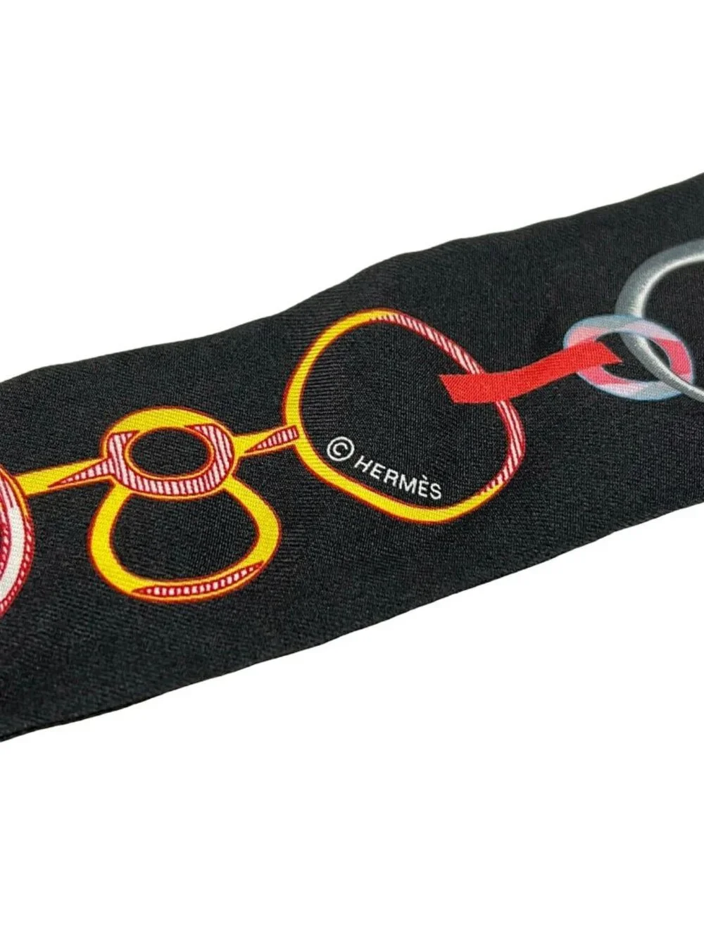 Hermes Scarf Twill Black Multi Ribbon Re Boucles